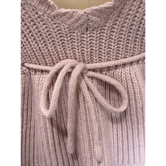 Unbranded scallop trim Deep v-neck drawstring ruffle hem Sweater Size S Pink - Picture 2 of 5